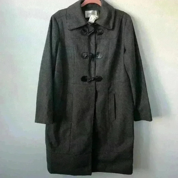 Avenue Long Dark Gray Peacoat Toggle Closure 14/16 - Picture 4 of 8